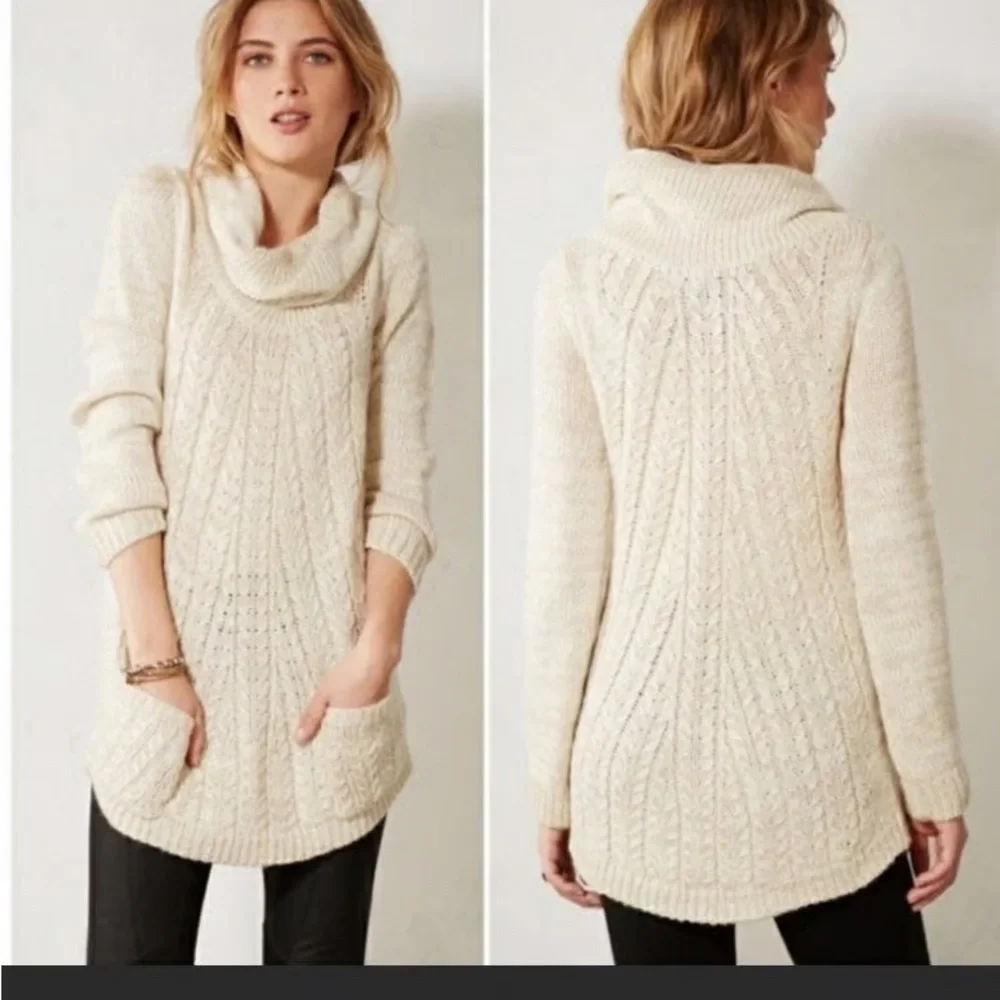 Anthropologie Guinevere Cowl Mohair Wool Knit Oat Sweater Women’s Size Sm Boho